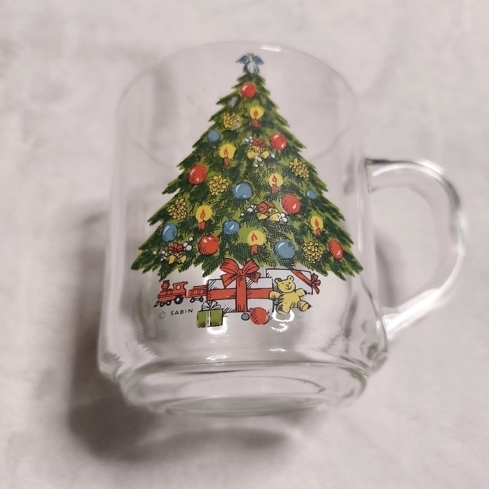 𝅺Sabin Vintage Clear Glass Christmas Tree Coffee Mug